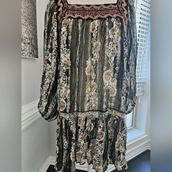 NWOT Free People Dance Magic Tunic Dress in black Size M chiffon embroidered - Picture 9 of 14